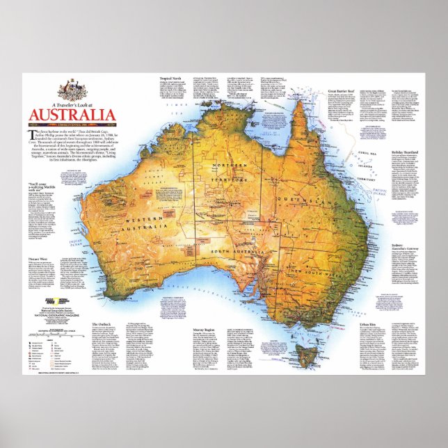 " Australien: 1988 års rese- och historieplan kart Poster (Framsidan)