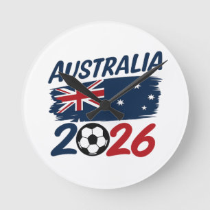 Australien 2026 Fotbollsfan Design Flaggfärger Rund Klocka