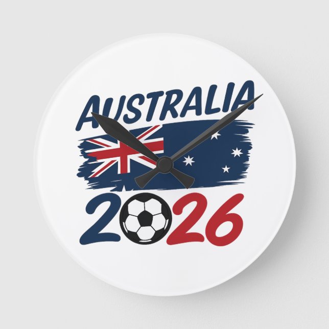Australien 2026 Fotbollsfan Design Flaggfärger Rund Klocka (Framsida)