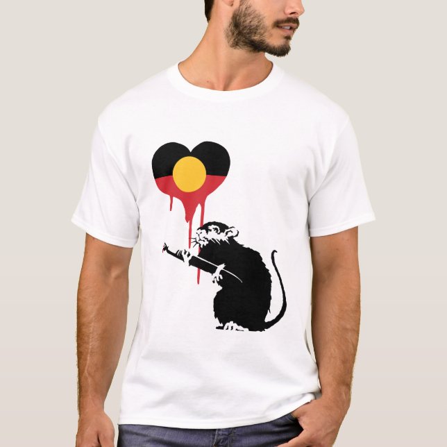 Australien Aboriginal Flagga med kärlek råtta T Shirt (Framsida)