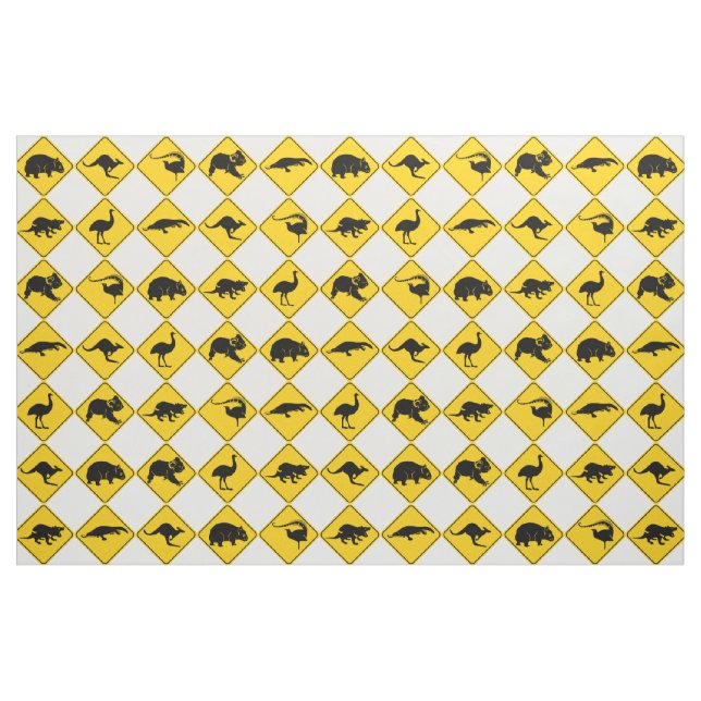 Australien (Animal Road Sign Checkerboard) Mönster Tyg (Fat Quarter)