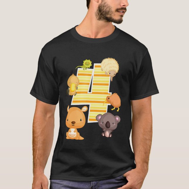 Australien Animals 4e födelsedagen Kangaroo Koala  T Shirt (Framsida)
