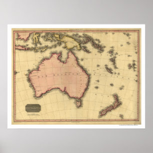 Australien, Asien, Karta, av John Pinkerton 1818 Poster