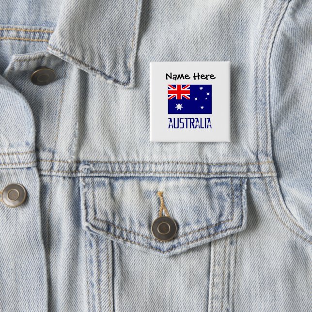 Australien Australienska Flagga Svart Personaliser Knapp (In Situ)