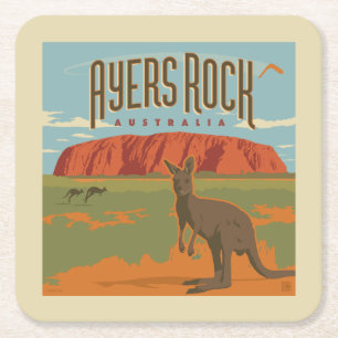 Australien Ayers Sten Kangaroos Underlägg Papper Kvadrat