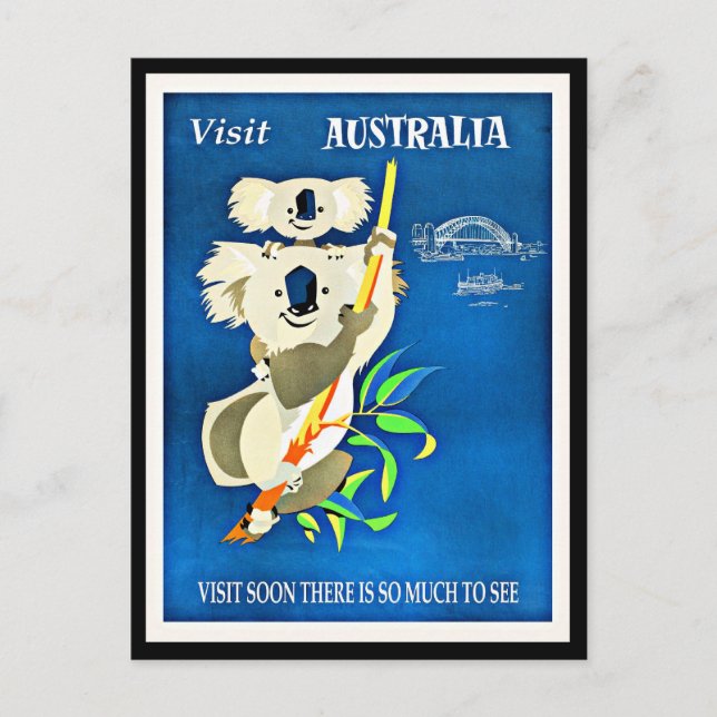 Australien - Besök Australien, illustration av vin Vykort (Framsida)