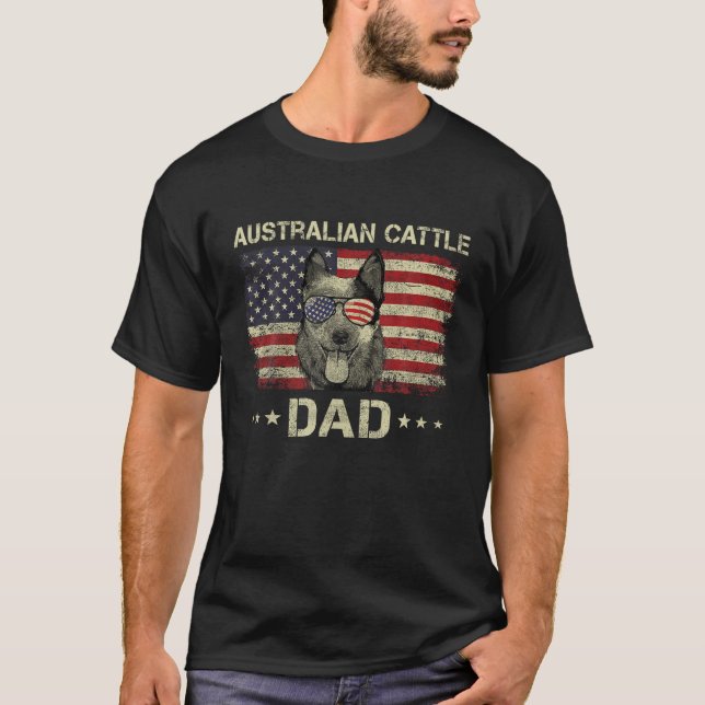Australien Cattle Pappa Hundälskares American Flag T Shirt (Framsida)