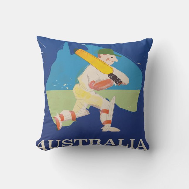 Australien Cricket Vintage reseskylt. Kudde (Framsida)