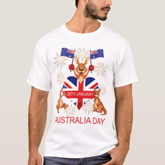 AUSTRALIEN DAG26TH JANUARI KÄNGURUR, FLAGGOR, T SHIRT