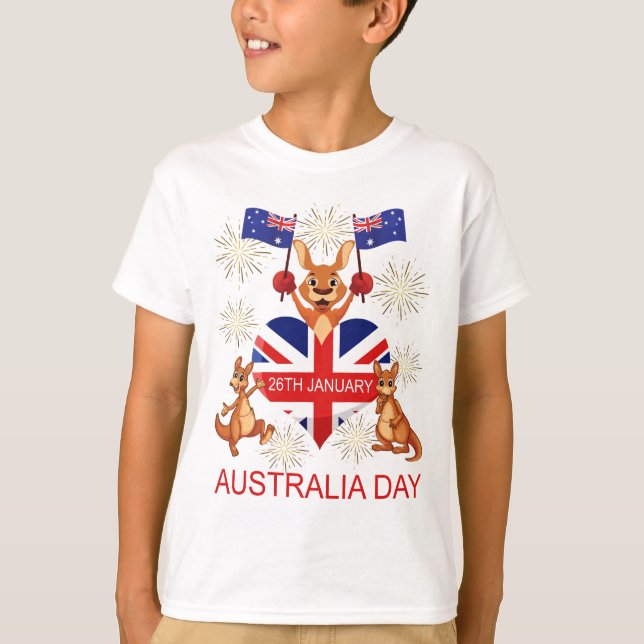 AUSTRALIEN DAG 26TH JANUARI, KÄNGURUR, BARN T SHIRT (Framsida)
