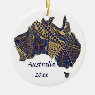 Australien Doodle Tan Red Blue Julgransprydnad Keramik