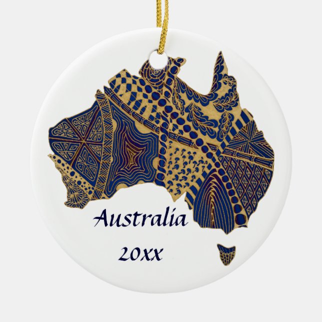 Australien Doodle Tan Red Blue Julgransprydnad Keramik (Framsidan)