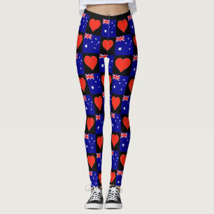 Australien Flagga Heart Mönster Patriotic Australi Leggings