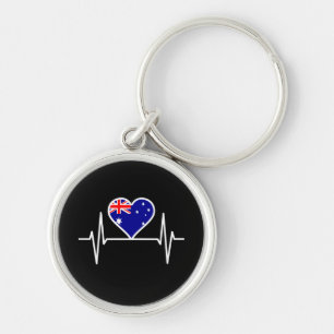 Australien Flagga Heartslag Rund Silverfärgad Nyckelring