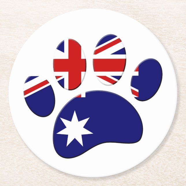 Australien Flagga Hund Paw-utskrift Underlägg Papper Rund (Framsidan)