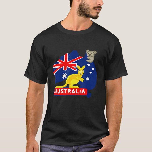 Australien Flagga Karta Continent Kangaroo Koala T Shirt (Framsida)