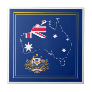 Australien Flagga Karta & Emblem Kakelplatta