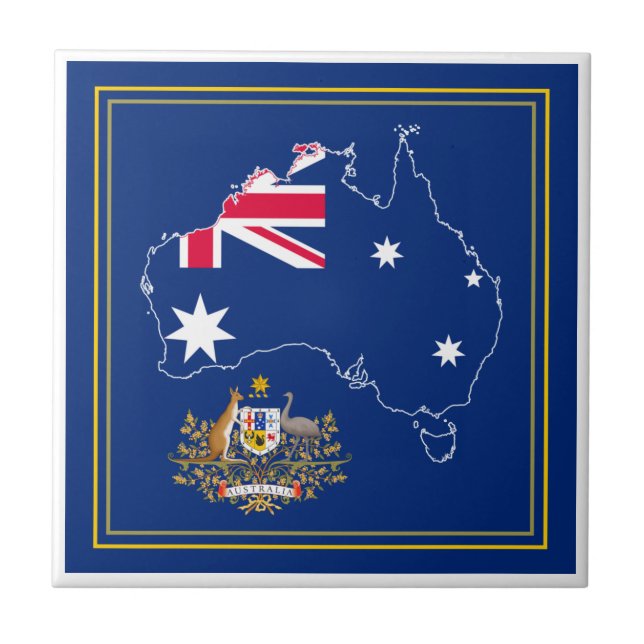 Australien Flagga Karta & Emblem Kakelplatta (Framsidan)