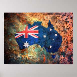 Australien Flagga Karta Poster