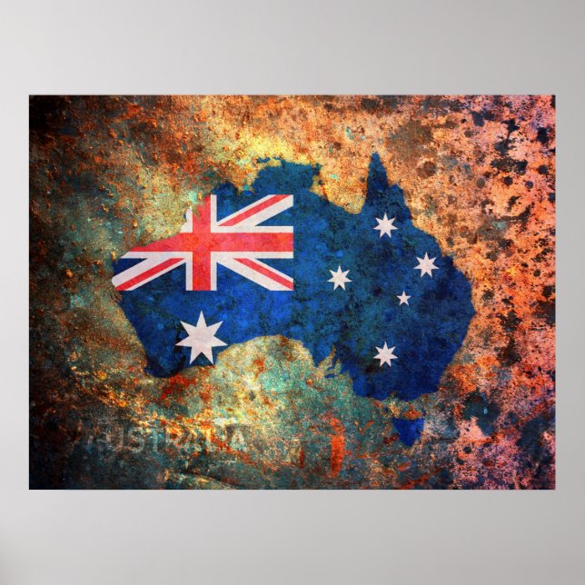 Australien Flagga Karta Poster (Framsidan)