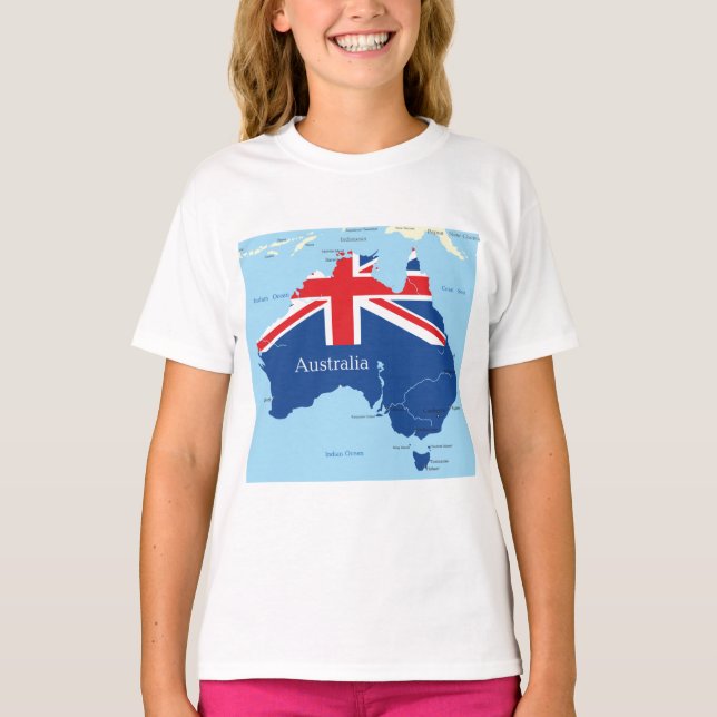Australien Flagga Karta Silhuett T Shirt (Framsida)