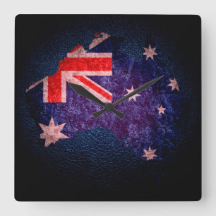 Australien Flagga och Karta #2 Fyrkantig Klocka