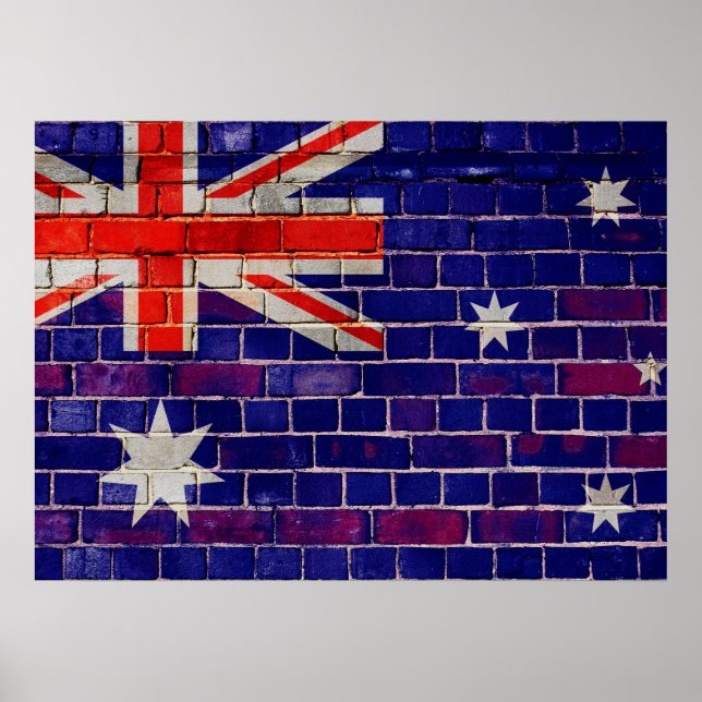 Australien flagga på en tegelvägg poster (Framsidan)