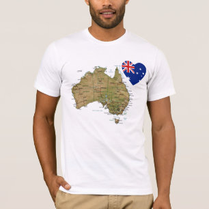 Australien flaggahjärta och kartaT-tröja T-shirt