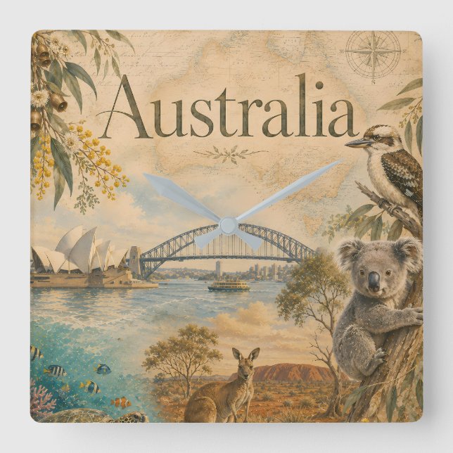 Australien för Australien-älskare  Fyrkantig Klocka (Framsida)
