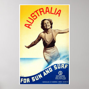 AUSTRALIEN FÖR Sol och Surfa Vintage resor Poster