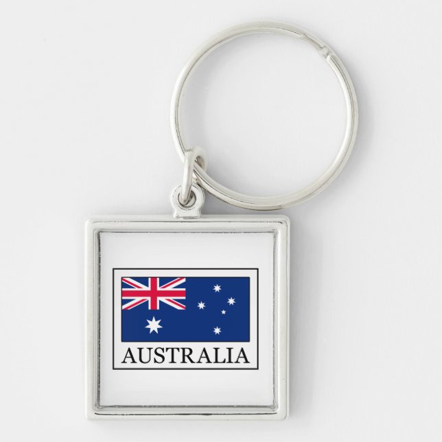 Australien Fyrkantig Silverfärgad Nyckelring (Framsidan)