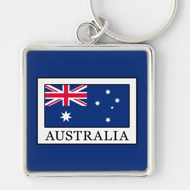 Australien Fyrkantig Silverfärgad Nyckelring (Framsidan)