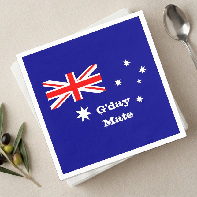 Australien, G'day kompis, australiensisk flagga /  Pappersservett (Australian Flag & G'day Mate Paper Napkins / Aussie Party)
