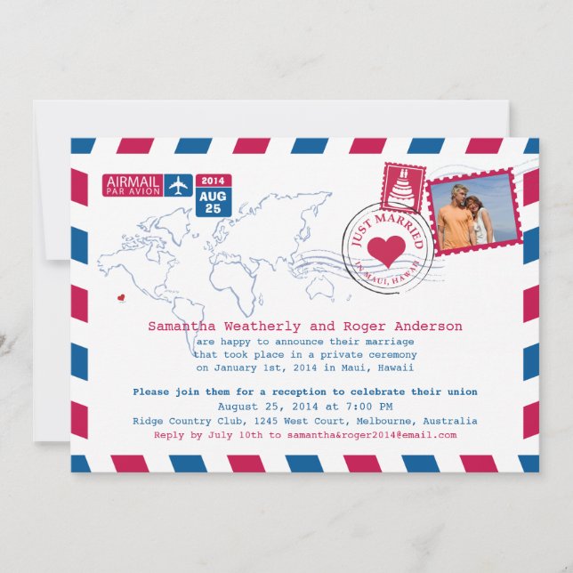 Australien/Hawaii Air Mail Post Mottagning Inbjudningar (Framsida)