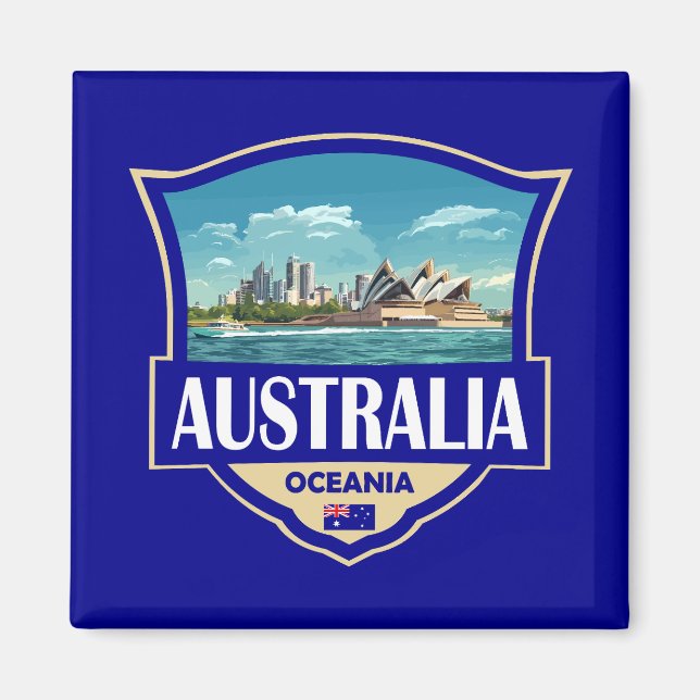 Australien Illustration Retro Badge Magnet (Framsidan)