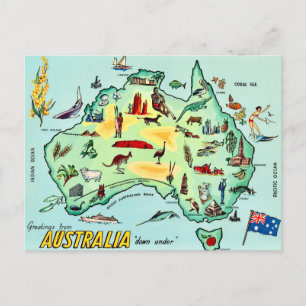 Australien Illustrerad Kartpostkort Vykort