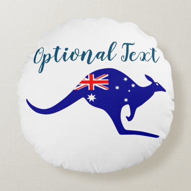 Australien Kangaroo & Flagga Rund Kudde (Framsidan)