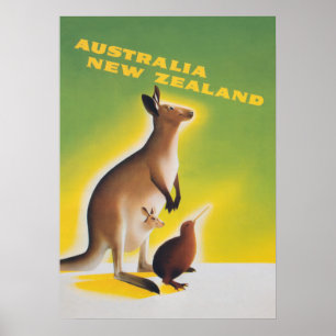 Australien Kangaroo Retro Vintage resor Poster