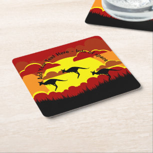 Australien Kangaroos Red Black Gult Square Papper Underlägg Papper Kvadrat