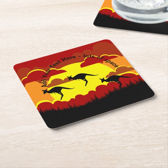 Australien Kangaroos Red Black Gult Square Papper Underlägg Papper Kvadrat (Vinklad)