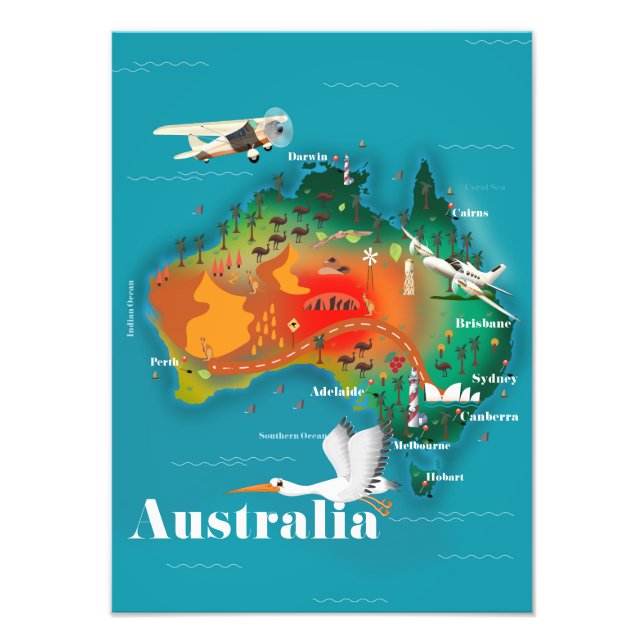 Australien Kart resa affisch Fototryck (Framsidan)