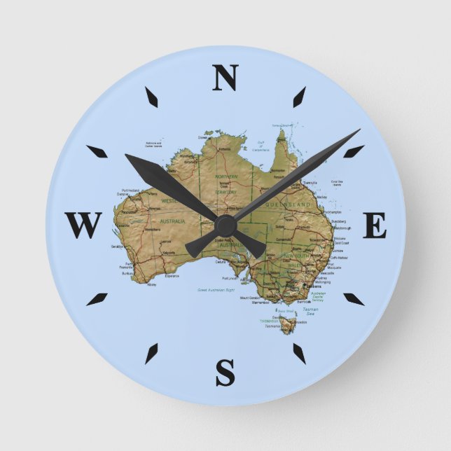 Australien Karta Clock Rund Klocka (Framsida)