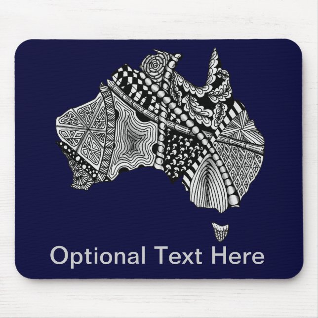 Australien Karta Doodle Art Black and White Musmatta (Framsidan)