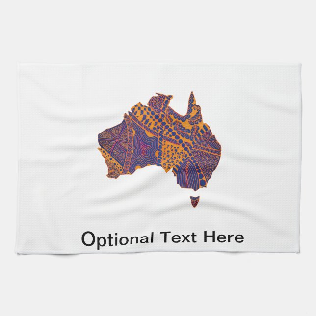 Australien Karta Doodle Orange Lila Kökshandduk (Horisontell)