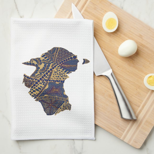 Australien Karta Doodle Tan Red Blue Kökshandduk (Vikt i Fjärdedel)