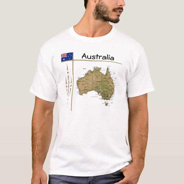 Australien Karta + Flagga + avdelning T-Shirt (Framsida)