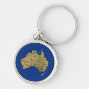 Australien karta Keychain Rund Silverfärgad Nyckelring