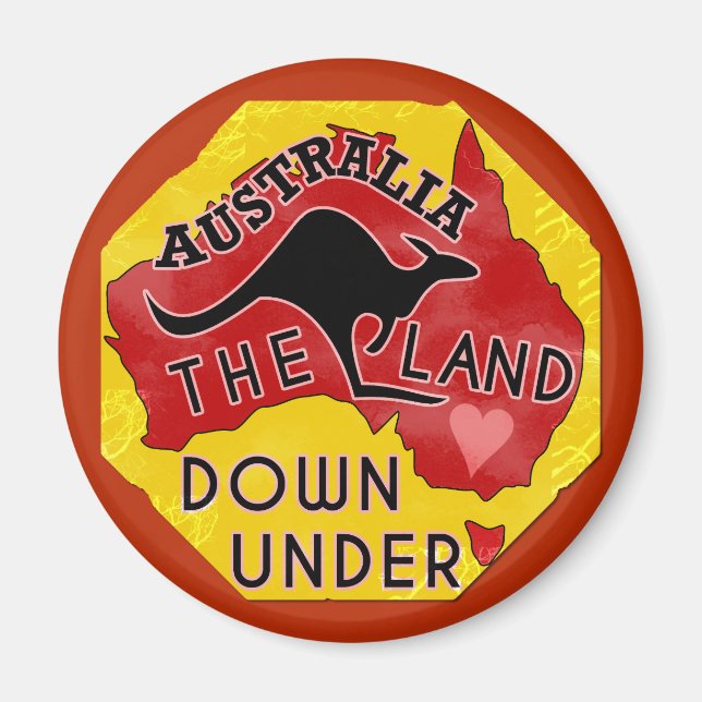 Australien Karta land ner under Kangaroo Retro Magnet (Framsidan)