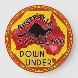 Australien Karta land ner under Kangaroo Retro Stor Klocka