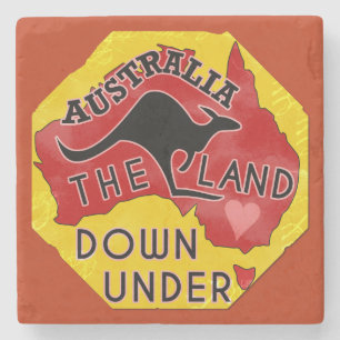 Australien Karta land ner under Kangaroo Retro Underlägg Sten